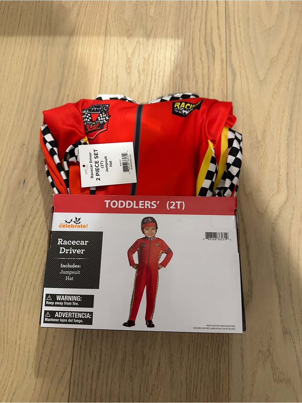Red Toddler 2 piece Racecar Driver Costume with Black-and-White Checkered Trim